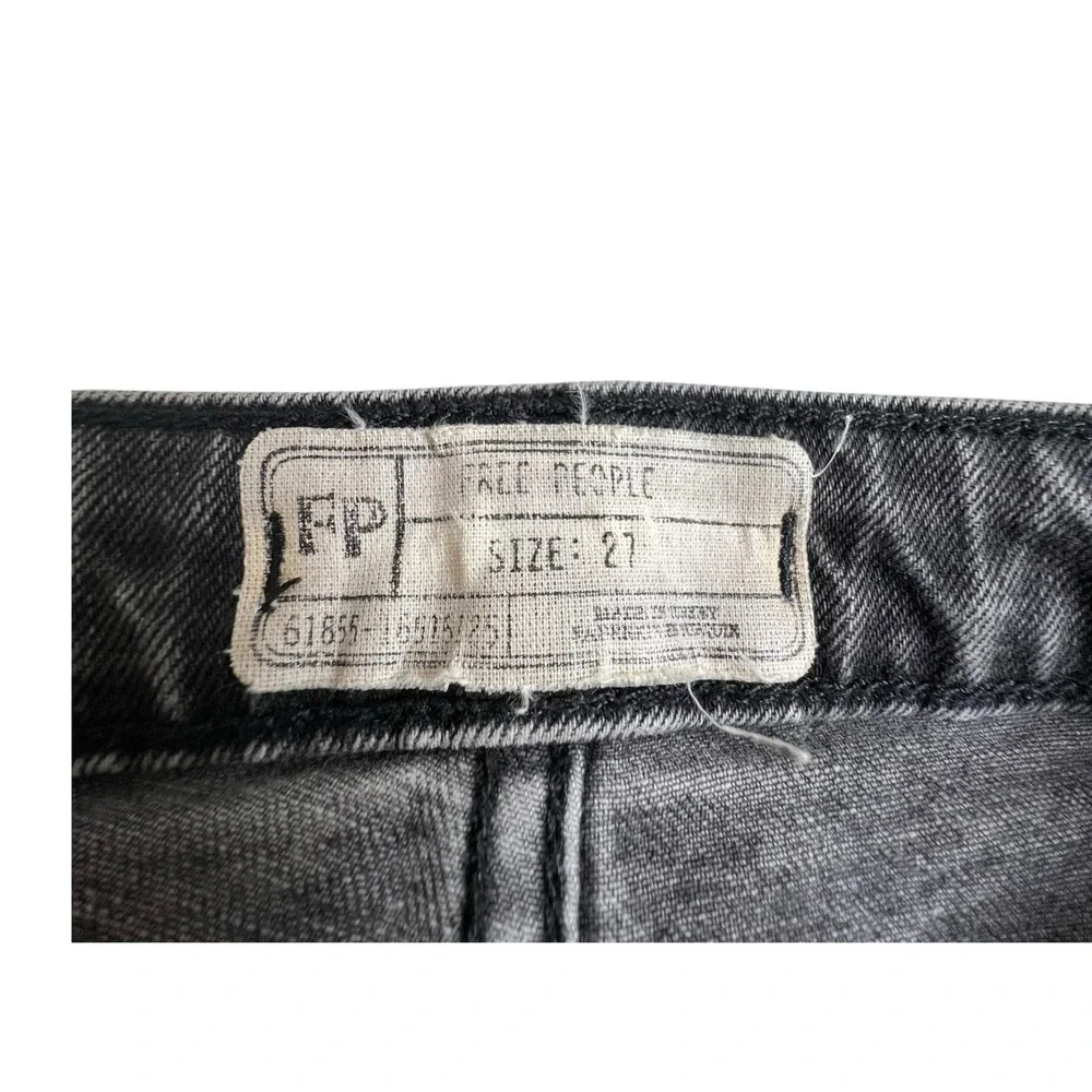 Free People Womens 27 Gray Straight Leg Fringe Hem High Rise‎ Jeans